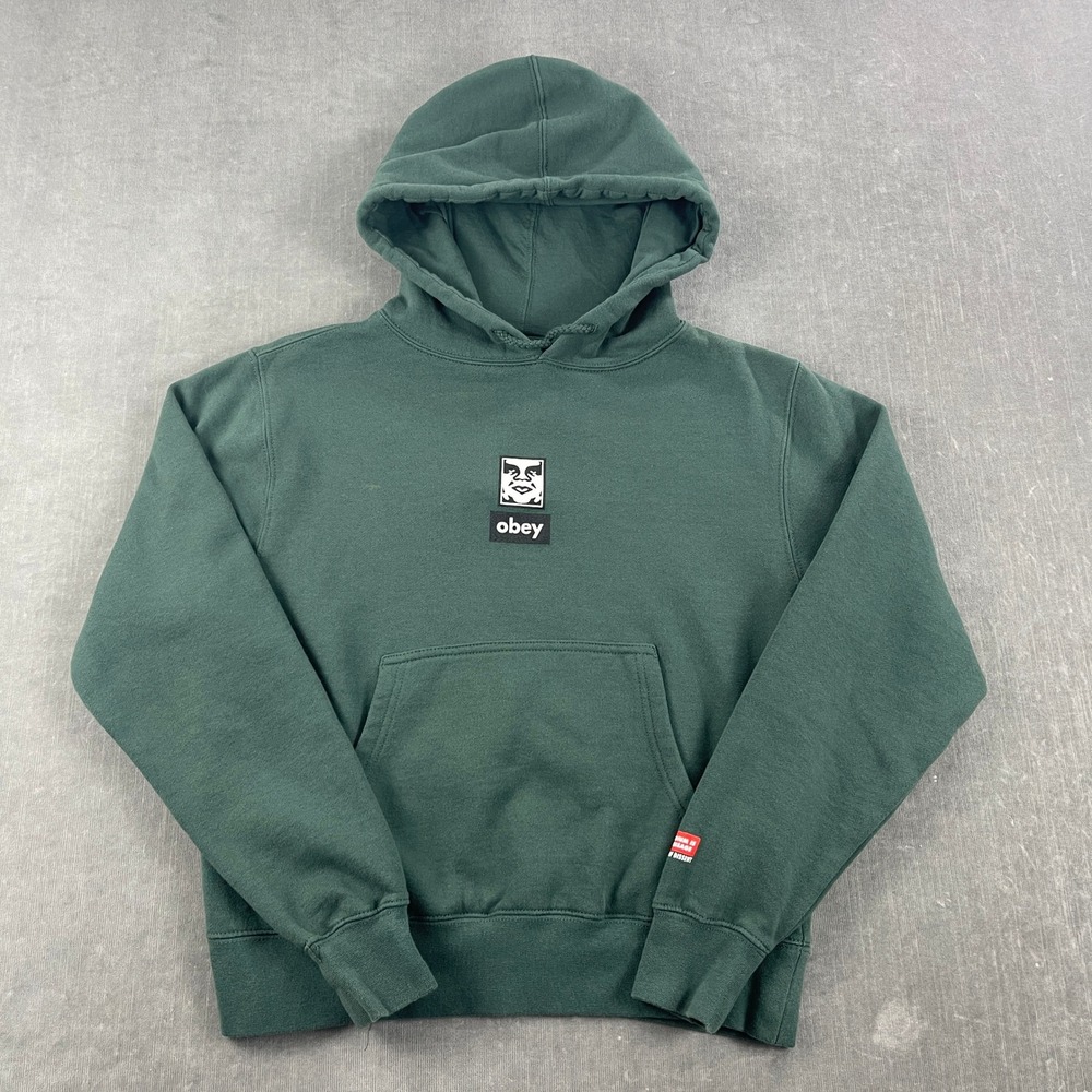 Obey Mens Small Green Hoodie 30 Years of Dissent Graphic Streetwear Sweatshirt